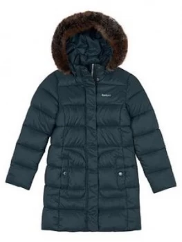 Barbour Girls Bridled Quilt Faux Fur Hooded Coat - Green, Size 10-11 Years, Women