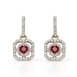 JG Signature 9ct Gold Ruby & Diamond Art Deco Earrings