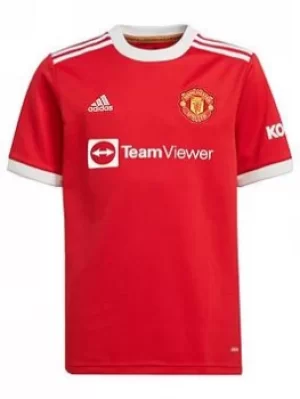 Adidas Manchester United Junior 21/22 Home Shirt, Red, Size 7-8 Years