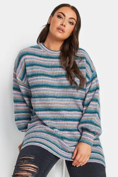 Yours Printed Knitted Jumper Teal