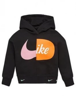 Nike Younger Girls Split Logo Overhead Hoodie - Black