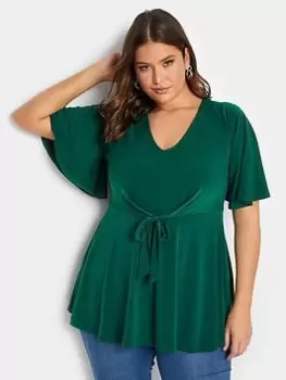 Yours Front Wrap Angel Sleeve Ity Top, Green, Size 18, Women