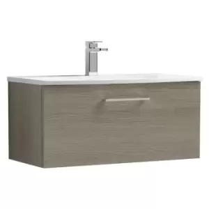 Arno Solace Oak 800mm Wall Hung Single Drawer Vanity Unit with 30mm Curved Profile Basin - ARN2525G - Solace Oak - Nuie