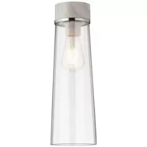 Luminosa Rona Ceiling Lamp E27, With Large Clear Cylindrical Cone Glass White Marble, Clear