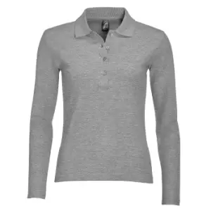 SOLS Womens/Ladies Podium Long Sleeve Pique Cotton Polo Shirt (L) (Grey Marl)