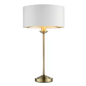 Highclere 1 Light Table Lamp Antique Brass Plate, Vintage White Fabric