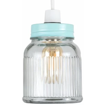 Minisun - Ribbed Pattern Glass Jar Pendant Shade - Blue