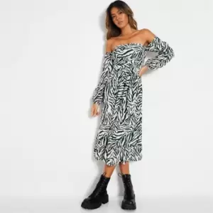 I Saw It First Zebra Print Bardot Midaxi Dress - Green