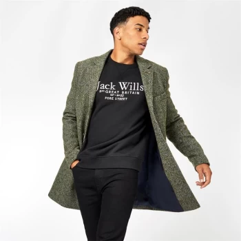 Jack Wills Henshaw Herringbone Crombie Coat With Wool - Olive