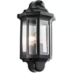 Loops - IP44 Outdoor Wall Light Satin Black Half Lantern Traditional Dimmable Porch Lamp