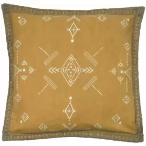 Furn Mini Inka Aztec Braided Trim 100% Cotton Cushion Cover, Honey, 45 x 45 Cm