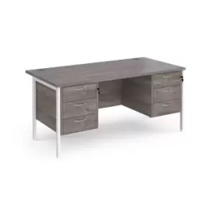 Maestro 25 straight desk 1600mm x 800mm with two x 3 drawer pedestals - white H-frame leg and grey oak top