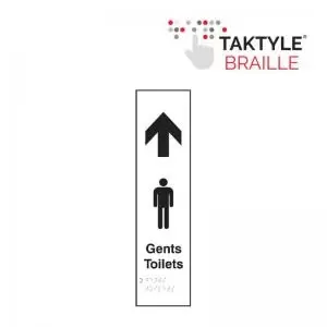 Gents Toilets Arrow Up&rsquo; Sign; Self Adhesive Taktyle; 75mm x