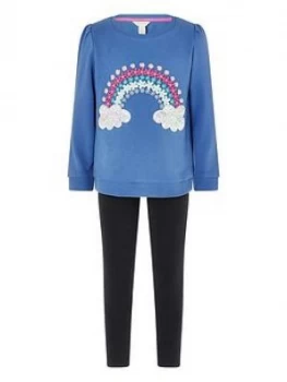 Monsoon Girls S.E.W. Rainbow Sweat Top And Legging Set - Blue, Size Age: 12-13 Years, Women