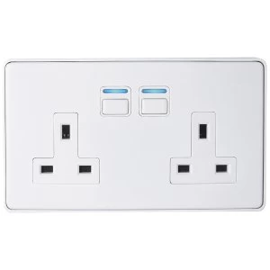 Lightwave Smart Series Socket (2 Gang) - White Metal