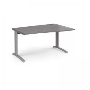 TR10 right hand wave desk 1400mm - silver frame and grey oak top