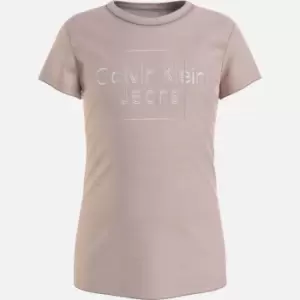 Calvin Klein Girls Metallic Box Slim Fit T-Shirt - Pale Rose - 12 Years