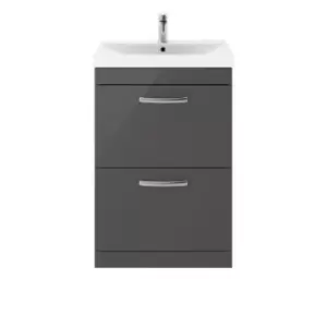 Nuie Athena 600 Floor Standing 2-drawer Vanity & Thin-edge Basin - Gloss Grey