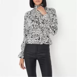 Missguided Frill Neck Shirred Blouse - White