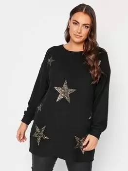 Yours Yours Sequin Aop Star Jumper, Black, Size 16, Women