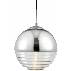 Hanging Ceiling Pendant Light chrome & ribbed glass Sphere Ball Lamp Bulb Holder