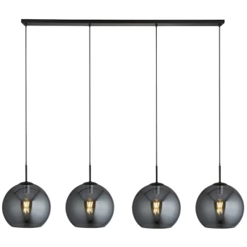 Searchlight AMSTERDAM - 4 Light Matt Black Bar Ceiling Pendant Round Smokey Glass Shades