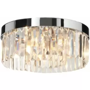 Flush Bathroom Ceiling Light IP44 - Chrome Plate & Clear Crystal - 5 x 18W G9