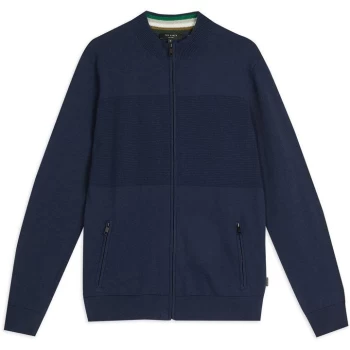 Ted Baker Neybor Textured Panel Zip Cardigan - DK-NAVY