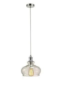 Carla Dome Ceiling Pendant E27 Polished Chrome, Clear Glass