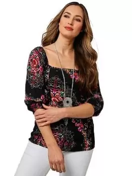 Joe Browns Sassy Shirring Top - Black Multi, Black Multi, Size 8, Women