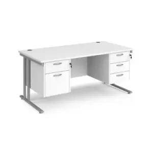 Office Desk Rectangular Desk 1600mm With Double Pedestal White Top With Silver Frame 800mm Depth Maestro 25 MC16P23SWH