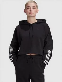 adidas Originals 3D Trefoil Cropped Hoodie - Black/White, Size 18, Women