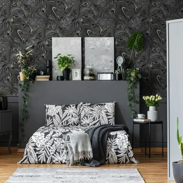 Liquid Black/CopperTextured Wallpaper - Black - Fresco