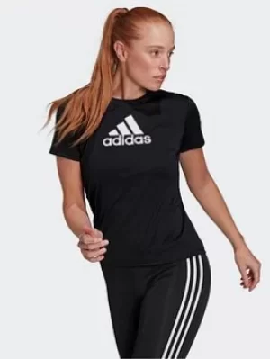 adidas Primeblue Designed 2 Move Logo Sport T-Shirt, White/Black, Size XL, Women