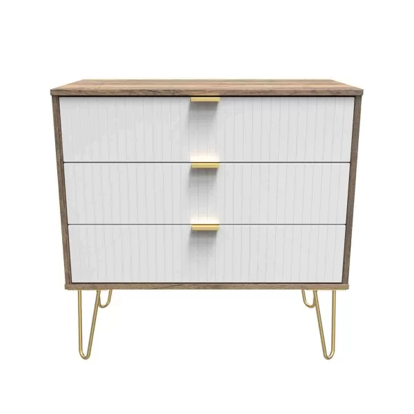 Welcome Furniture Ready Assembled Linear 3 Drawer Chest In White Matt & Vintage Oak