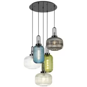 Luminosa Yorktown 2.5m Round Ceiling Pendant 5 Light E27 With Various Glasses, Black Chrome