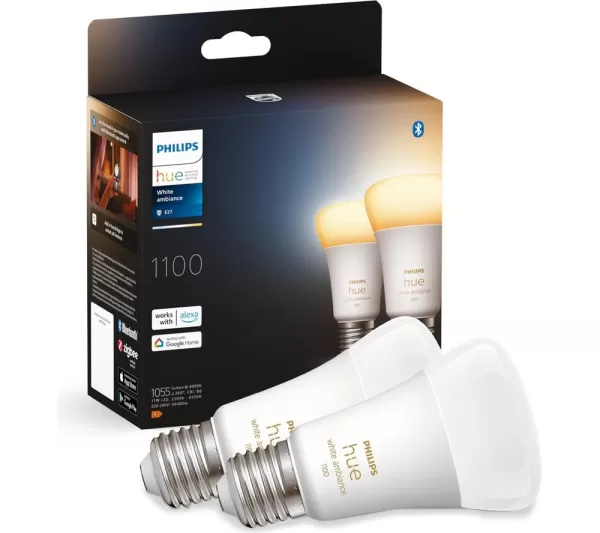 PHILIPS HUE White Ambiance Bluetooth LED Bulb - E27, 1100 Lumens, Twin Pack