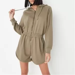 Missguided Drawstring Hoodie Playsuit - Green