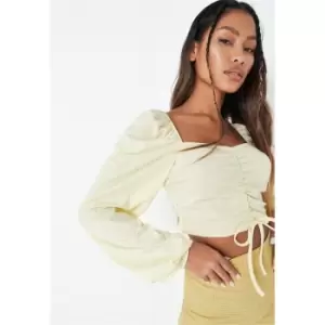 Missguided Rib Ruched Blouson Milkmaid - Beige