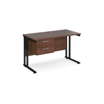 Office Desk Rectangular Desk 1200mm With Pedestal Walnut Top With Black Frame 600mm Depth Maestro 25 MC612P2KW