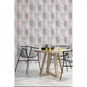 Sublime Blush and Grey Art Deco Geometric Wallpaper