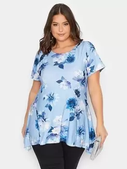 Yours Floral Tab Back Hank Hem Top - Blue Size 20, Women