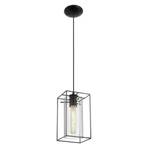 Hanging Ceiling Pendant Light Black Frame & Smoked Glass 1 x 60W E27 Lamp