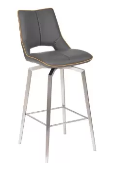 Graphite Grey Faux Leather Designer Swivel Bar Chair