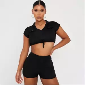 I Saw It First Tie Front Crop Top and Shorts Co Ord Set - Black