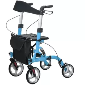 HOMCOM 4 Wheel Rollator with Seat and Back, Lightweight Folding Mobility Walker with Large Wheels, Carry Bag, Adjustable Height, Aluminium Walking Fra