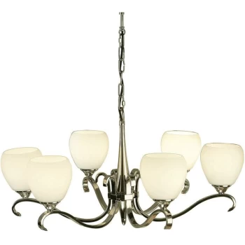 Interiors 1900 Lighting - Interiors Columbia Nickel - 6 Light Multi Arm Ceiling Pendant Chandelier Polished Nickel, Matt Opal Glass, E14