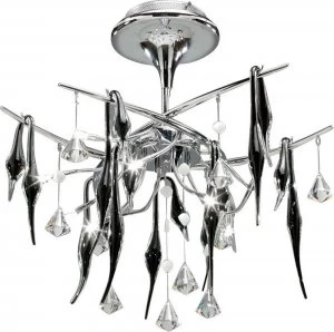 Ceiling 10 Light Polished Chrome, Black Glass, Crystal