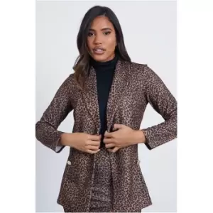 I Saw It First Brown Open Front Military Button Leopard Print Blazer - Brown