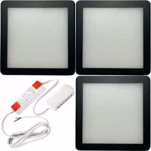 3x matt Black Ultra-Slim Square Under Cabinet Kitchen Light & Driver Kit - Natural White Diffused led